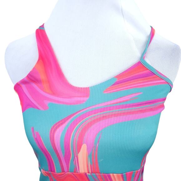 NEW PRETTYLITTLETHING Pink Marble Rib Bodycon Dress US 8 Blue Abstract Print - Picture 6 of 10